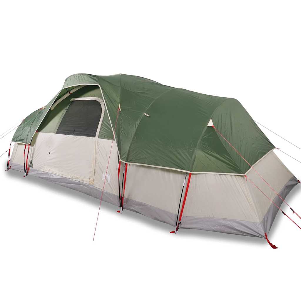 Zijaanzicht van de vidaXL koepeltent, met groene bovenkant en beige zijwanden.
