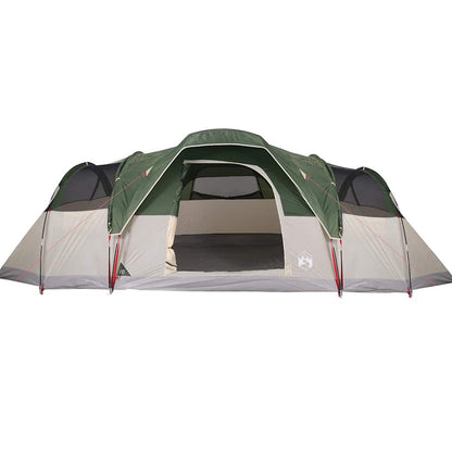 Detail van de vidaXL koepeltent in groen met open ingangen en gaaswanden.