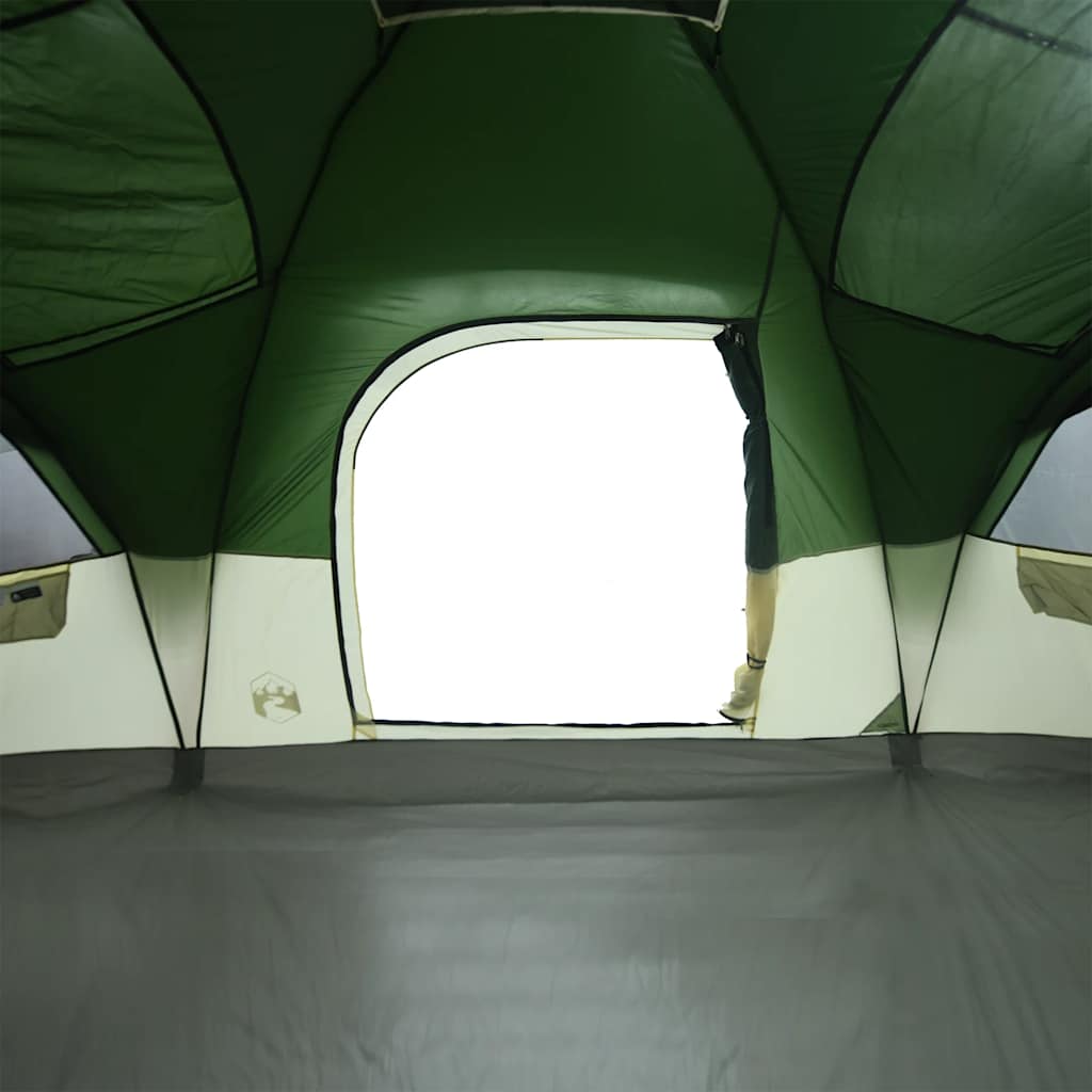 Detail van de groene vidaXL koepeltent met open raam voor ventilatie.