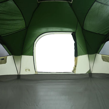 Detail van de groene vidaXL koepeltent met open raam voor ventilatie.