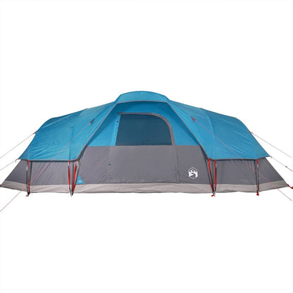 Zijaanzicht van de vidaXL koepeltent in blauw met grijze details.