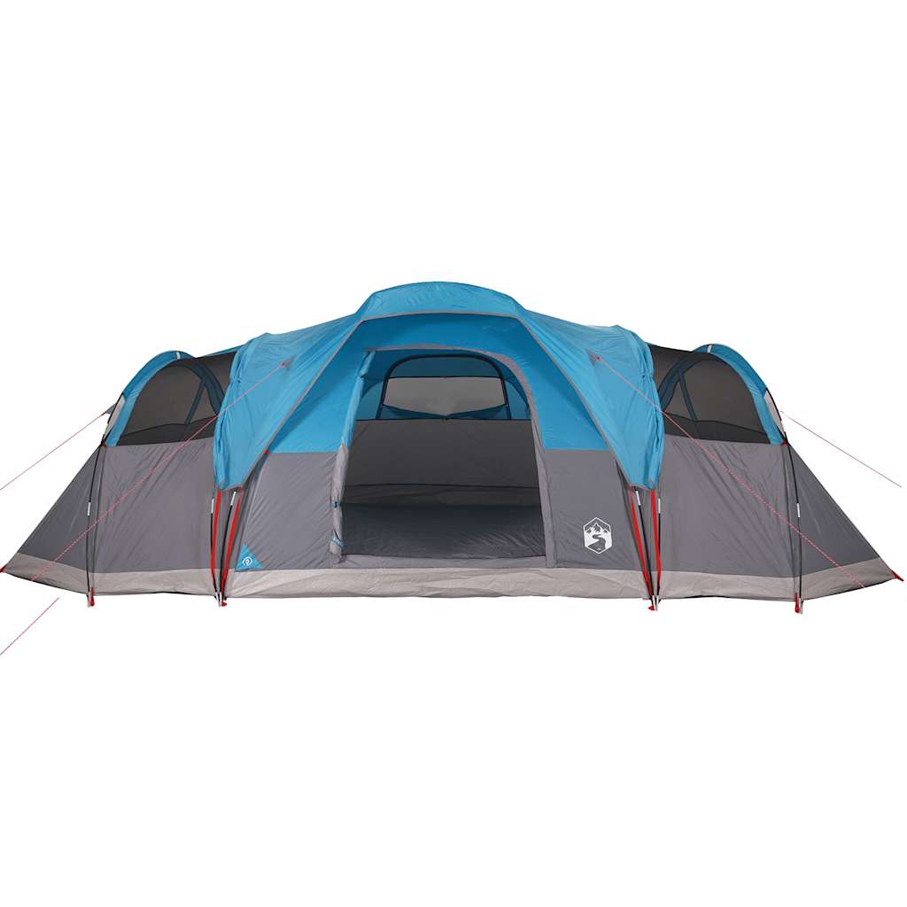 Zijaanzicht van de vidaXL koepeltent in blauw, met ruime ingangen en ventilatieroosters.