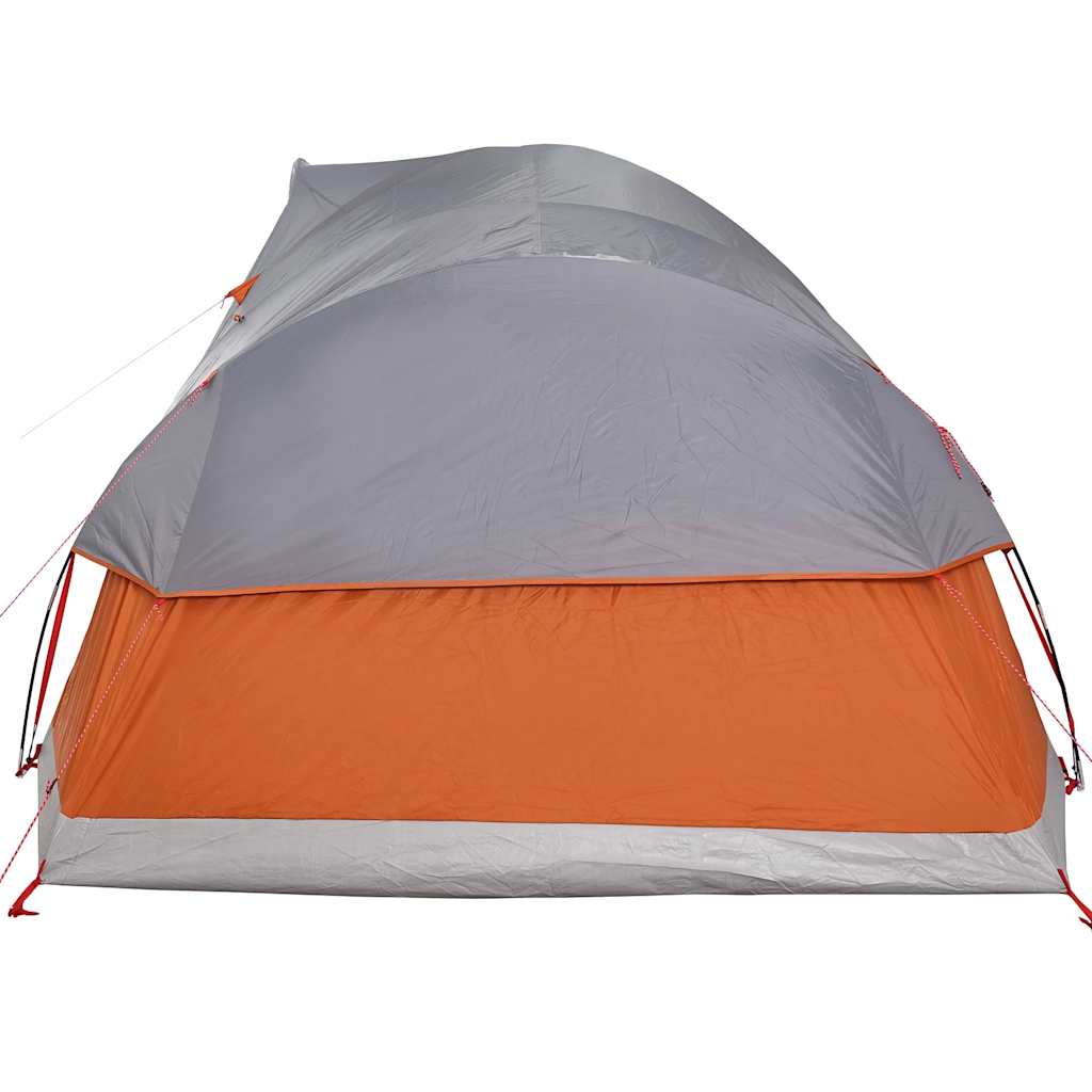 Detail van de grijs-oranje vidaXL koepeltent met waterdichte buitenzijde.