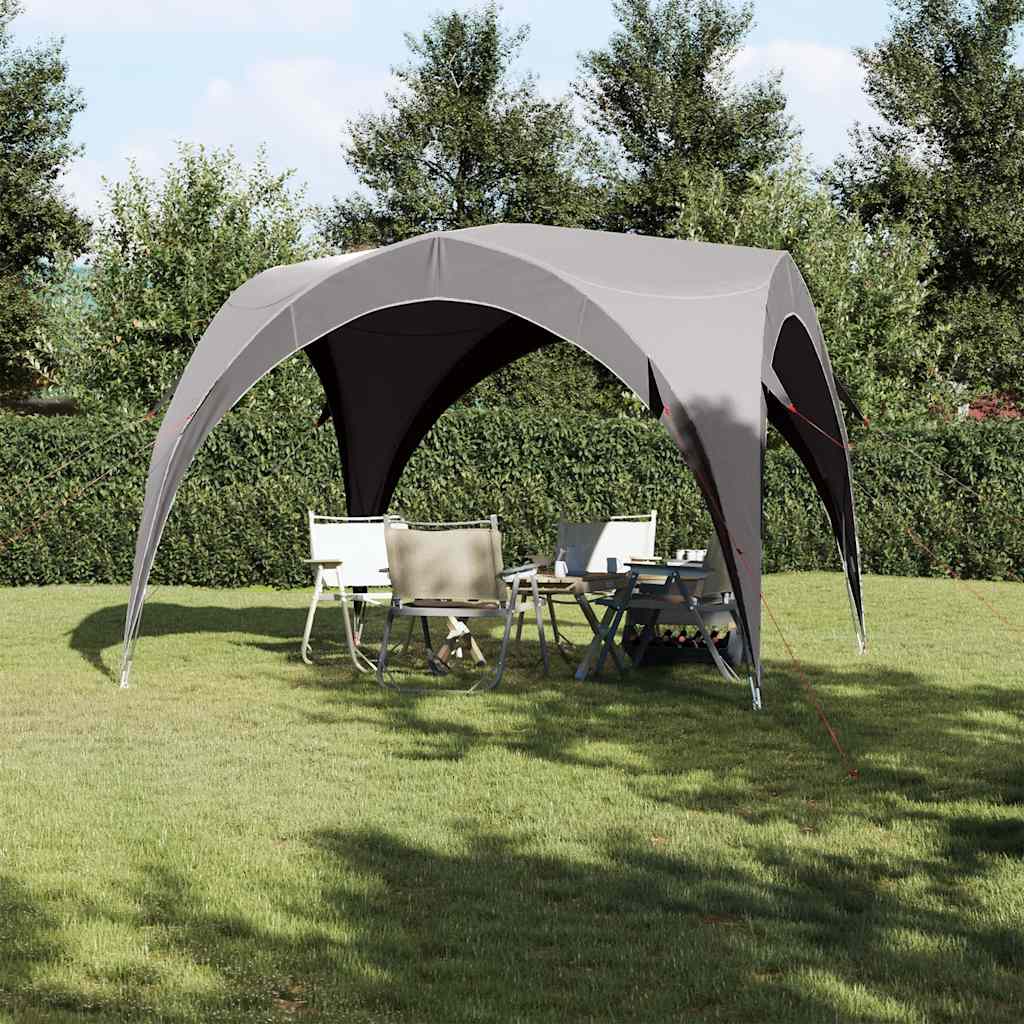 Detail van de vidaXL partytent in grijs, met open voorkant en stevige steunpilaren.