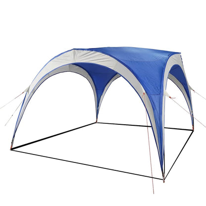 Detail van de vidaXL partytent in blauw met waterdichte bovenkant en open voorkant.