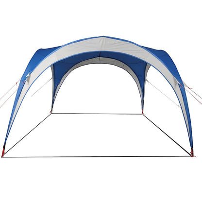 Zijaanzicht van de vidaXL waterdichte partytent in blauw met open structuur.