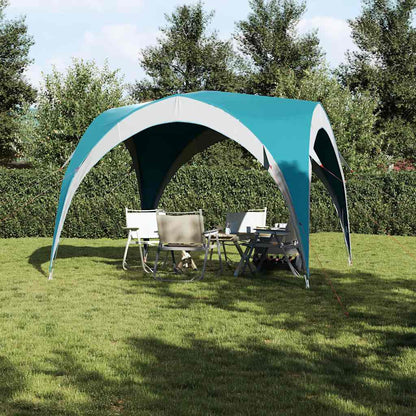 Zijaanzicht van de groene vidaXL partytent, ideaal voor buitenfeesten met zitplaatsen.