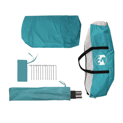 Detail van de accessoires van de vidaXL waterdichte partytent in groen, inclusief stokken en haringen.
