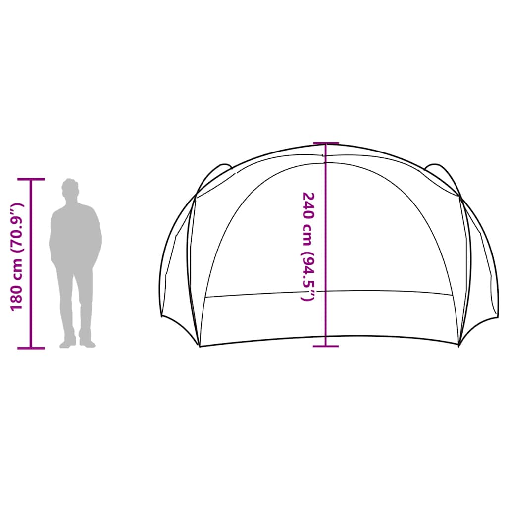 Zijaanzicht van de vidaXL partytent met afmetingen en ruimte voor staande personen.