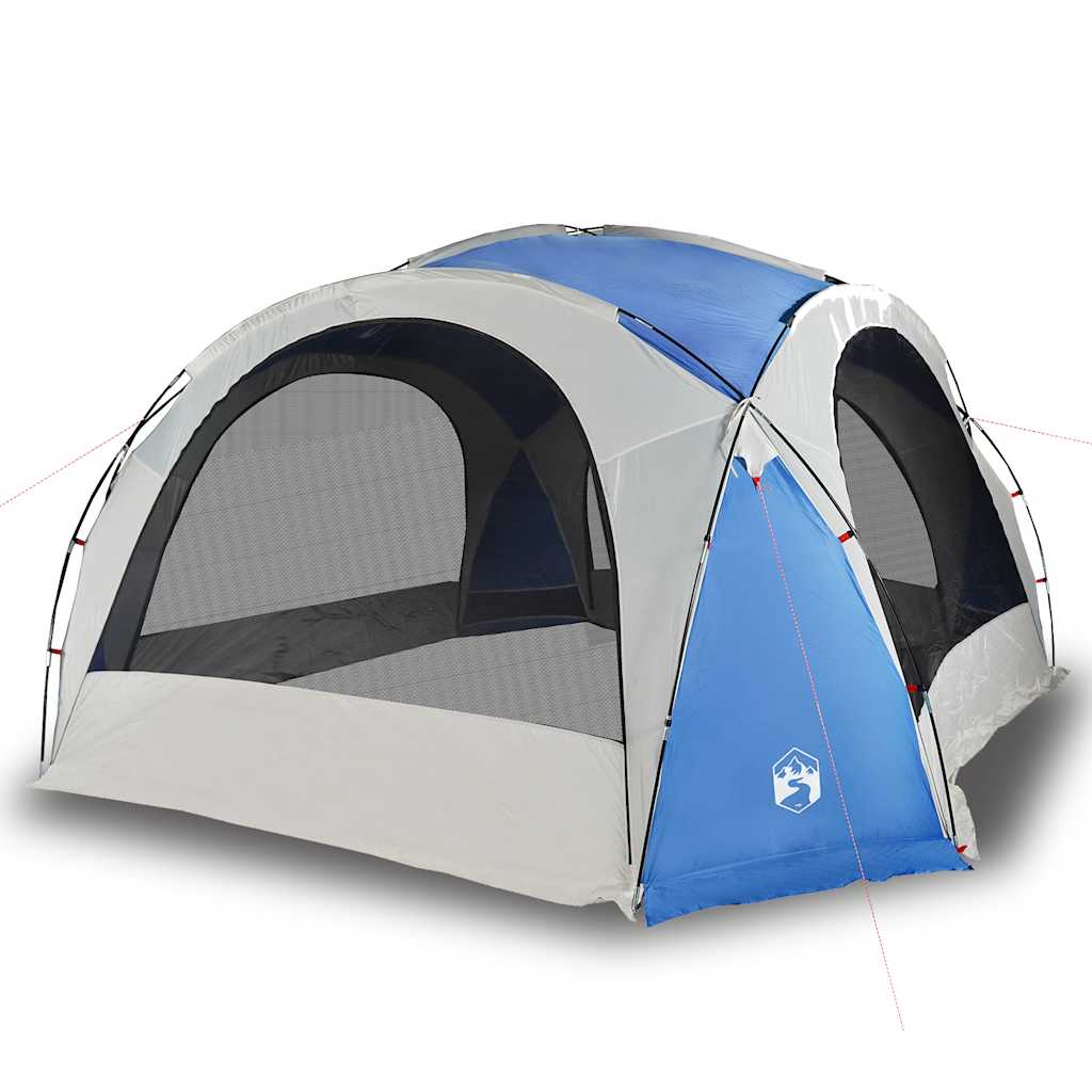 Detail van de vidaXL waterdichte partytent in blauw met ventilatieroosters.