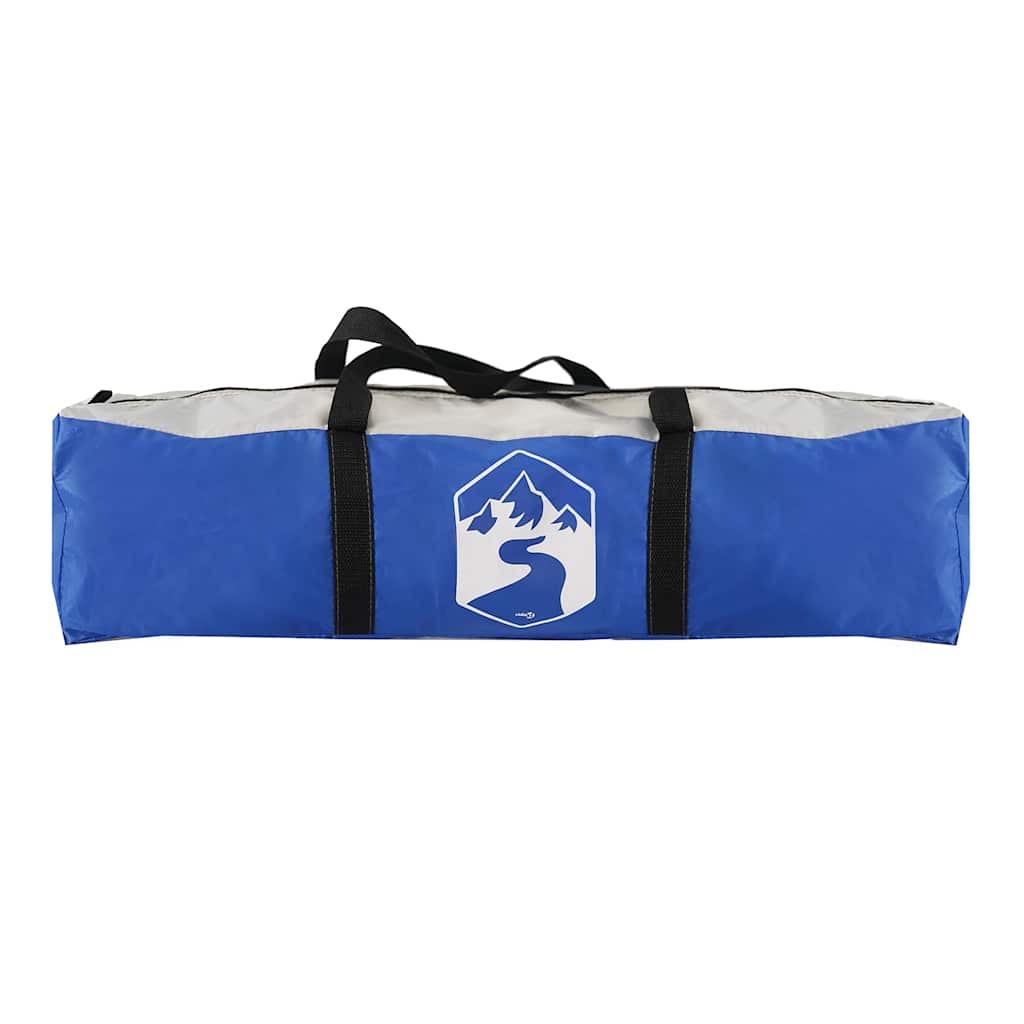 Blauwe vidaXL partytent met handvatten, compact opgevouwen in een draagtas.
