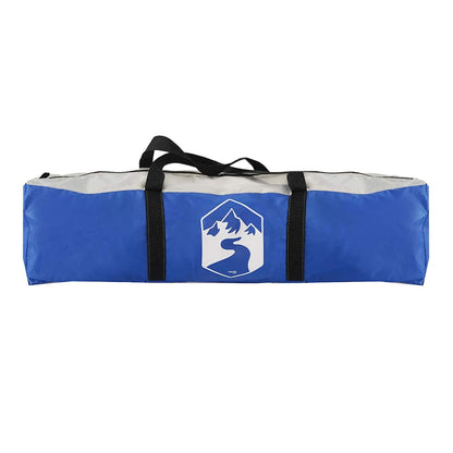 Blauwe vidaXL partytent met handvatten, compact opgevouwen in een draagtas.