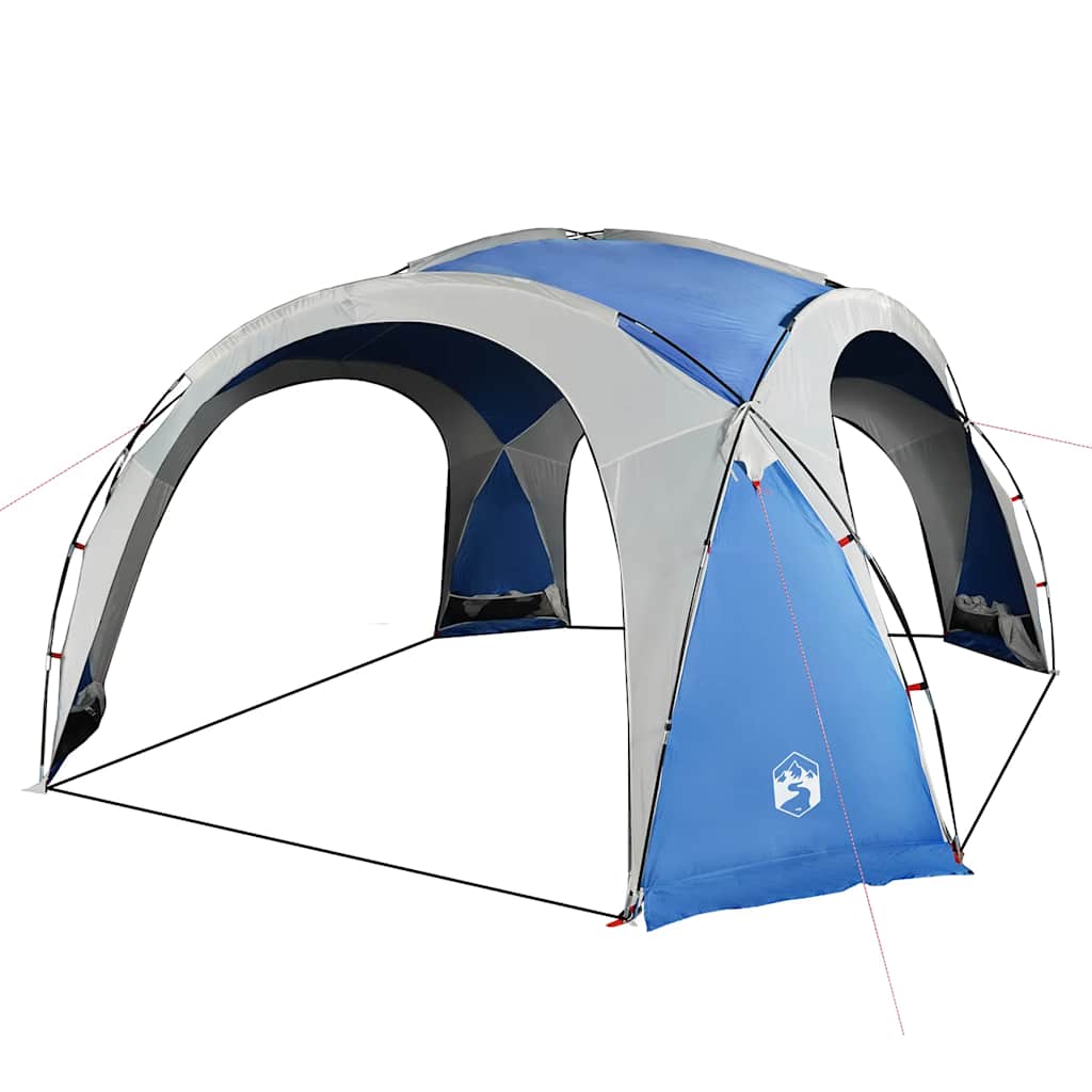 Detail van de vidaXL waterdichte partytent in blauw, zijaanzicht met openingen.