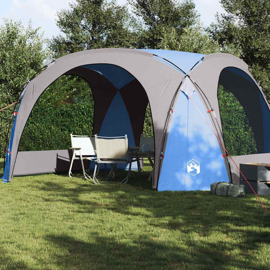 Blauwe vidaXL partytent met waterdicht ontwerp, opgesteld in een groene tuin.