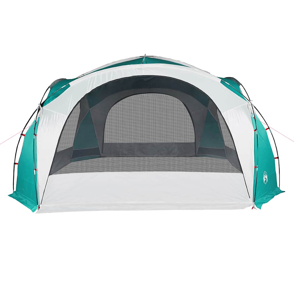 Detail van de vidaXL waterdichte partytent in groen, met ventilatieroosters en open ingang.