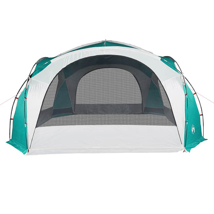 Detail van de vidaXL waterdichte partytent in groen, met ventilatieroosters en open ingang.