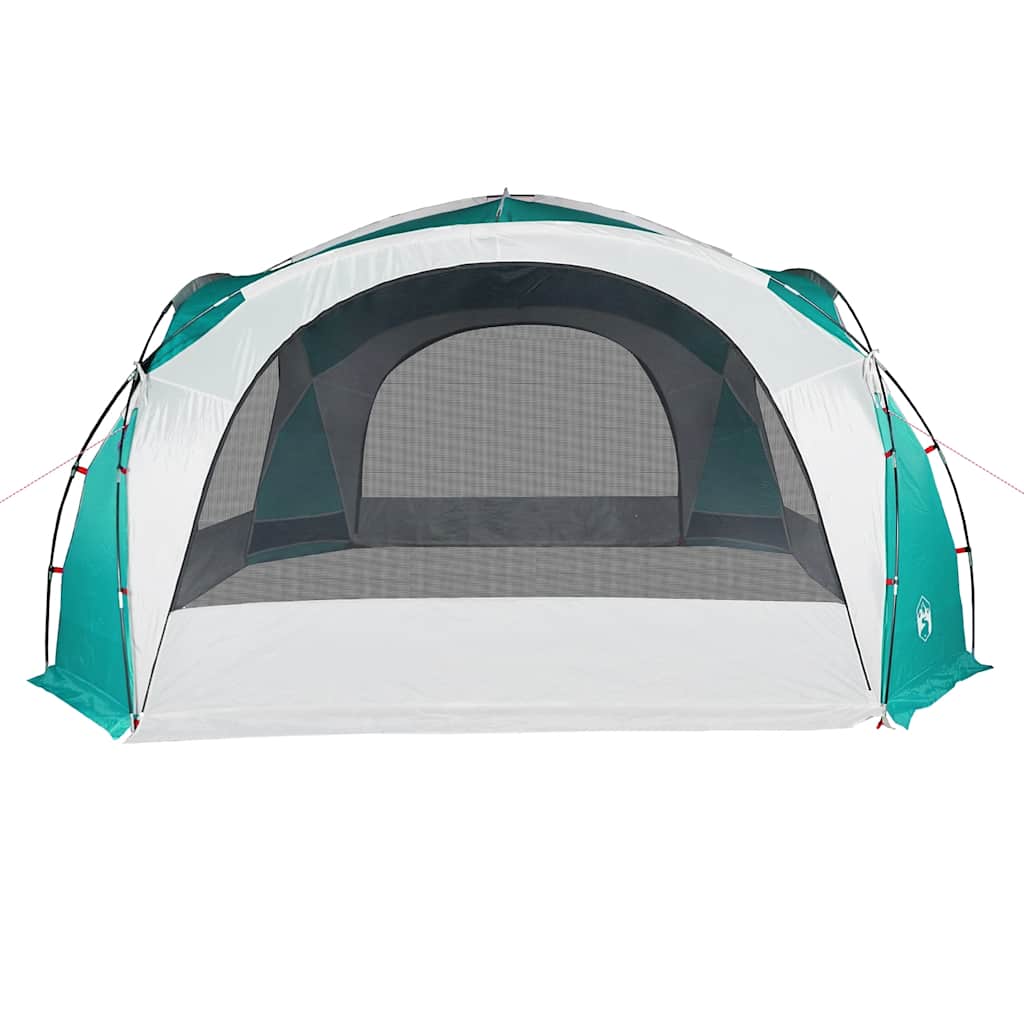 Detail van de vidaXL partytent met groene en witte kleuren, zijaanzicht met gaasventilatie.