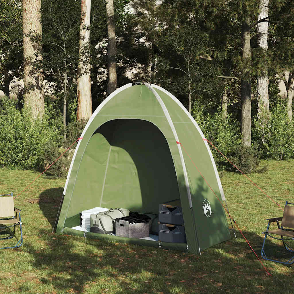 Detail van de vidaXL opbergtent in groen, met opbergruimte voor kampeerspullen.