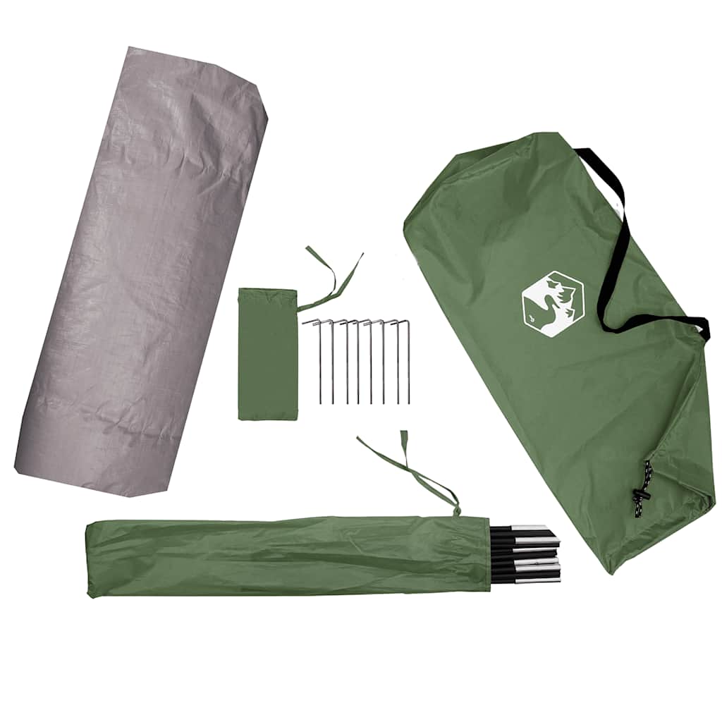 Detail van de vidaXL opbergtent met stokken, haringen en opbergtas in groen.