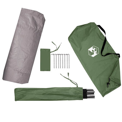 Detail van de vidaXL opbergtent met stokken, haringen en opbergtas in groen.