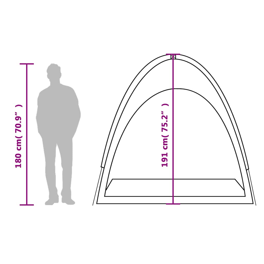 Detail van de vidaXL opbergtent met afmetingen en zijaanzicht voor kampeertrips.