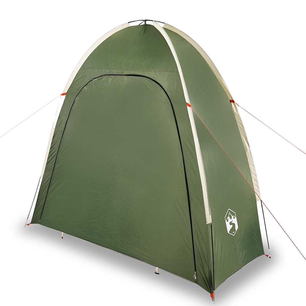 Zijaanzicht van de vidaXL waterdichte opbergtent in groen, met stevige stokken en koorden.