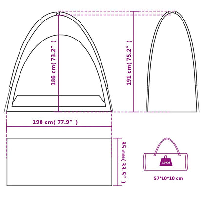 Technische tekening van de vidaXL waterdichte opbergtent met afmetingen en details.