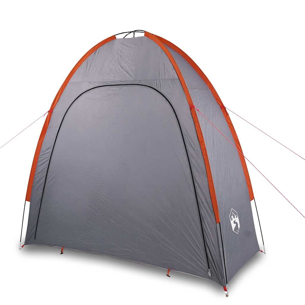 Zijaanzicht van de vidaXL opbergtent in grijs met oranje details, waterdicht ontwerp.