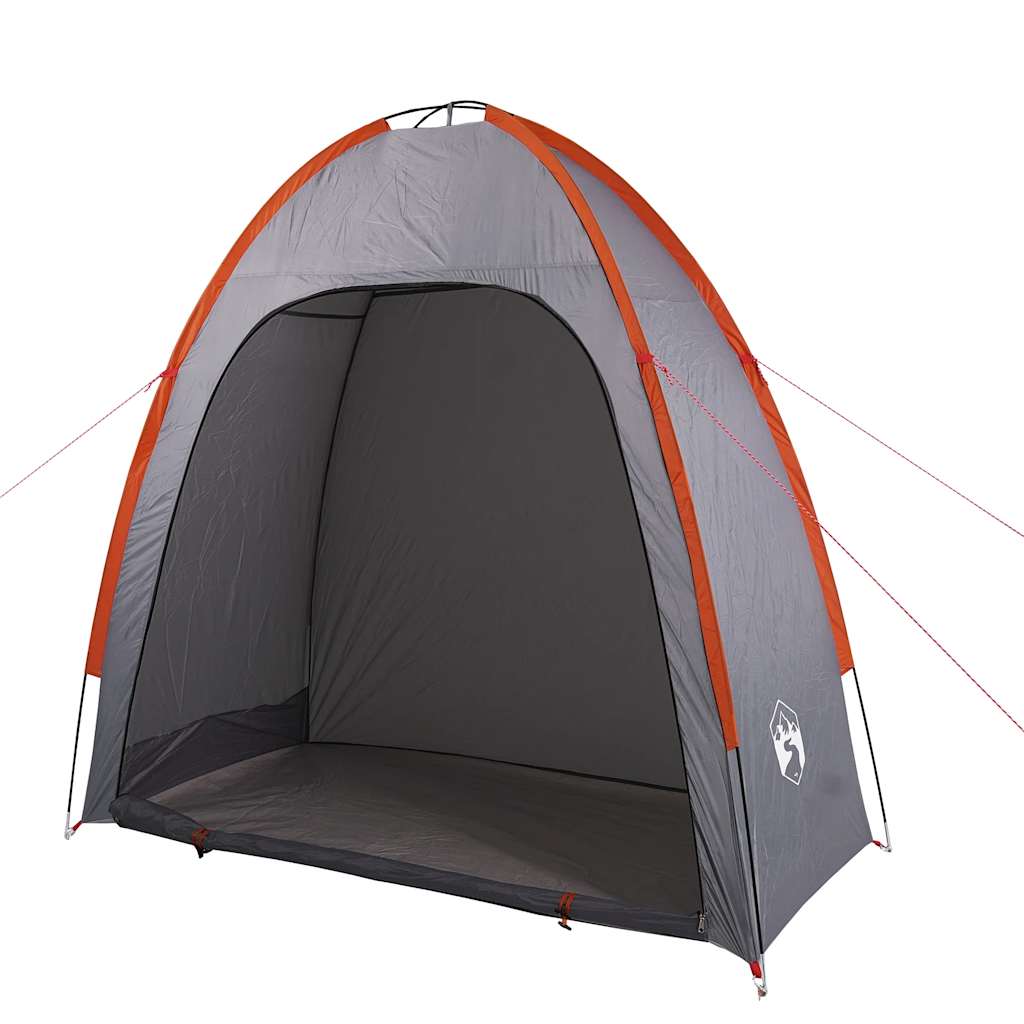 Detail van de vidaXL opbergtent in grijs en oranje, zijaanzicht met open ingang.