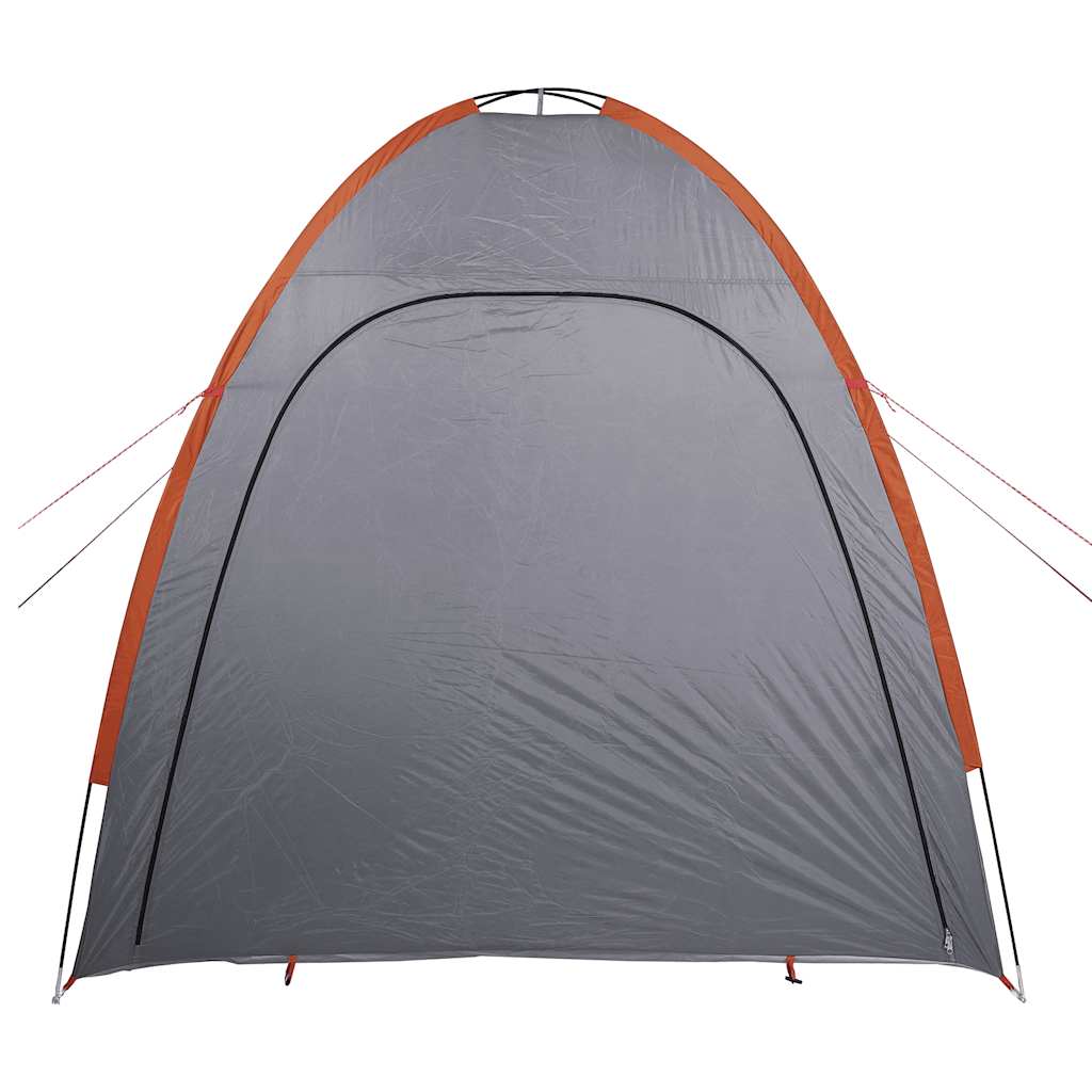 Zijaanzicht van de vidaXL opbergtent in grijs en oranje, met een ruime opening.