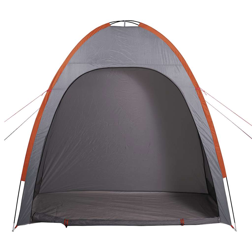 Detail van de vidaXL opbergtent met grijs en oranje kleur, zijaanzicht van de opening.
