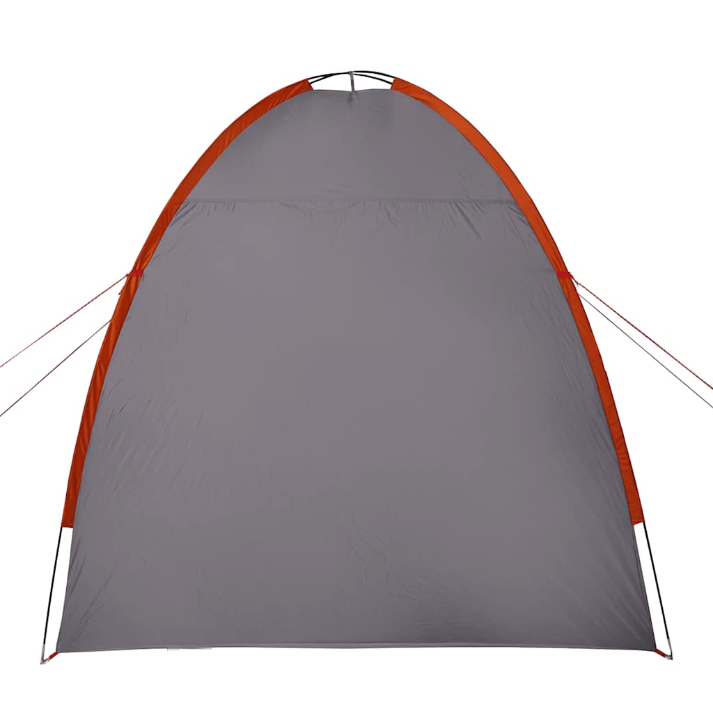 Zijaanzicht van de vidaXL opbergtent in grijs met oranje details, waterdicht ontwerp.