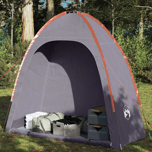Grijze en oranje vidaXL opbergtent, waterdicht met opbergmogelijkheden voor kampeerspullen.