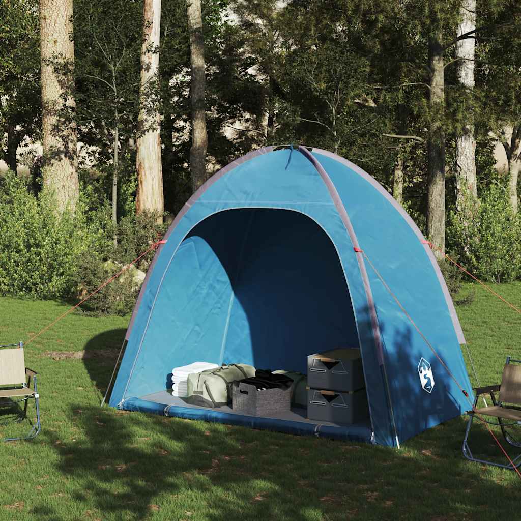Detail van de vidaXL opbergtent in blauw, met opgeruimde spullen binnenin.