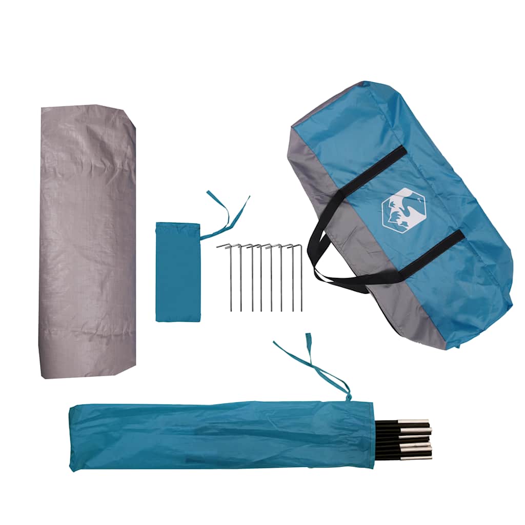 Detail van de vidaXL opbergtent in blauw, inclusief stokken en haringen voor opzetten.