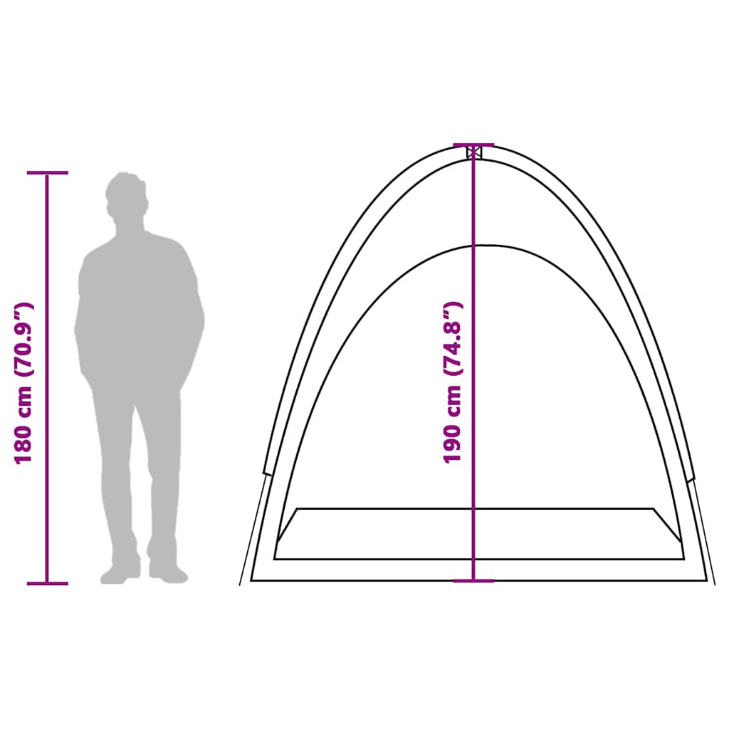 Detail van de vidaXL opbergtent met afmetingen en zijaanzicht van de tent.