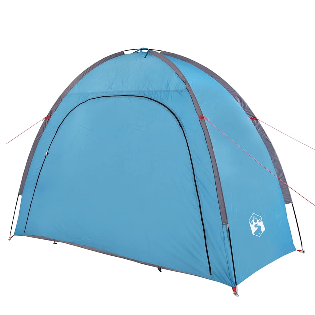 Zijaanzicht van de vidaXL waterdichte opbergtent in blauw, klaar voor gebruik.