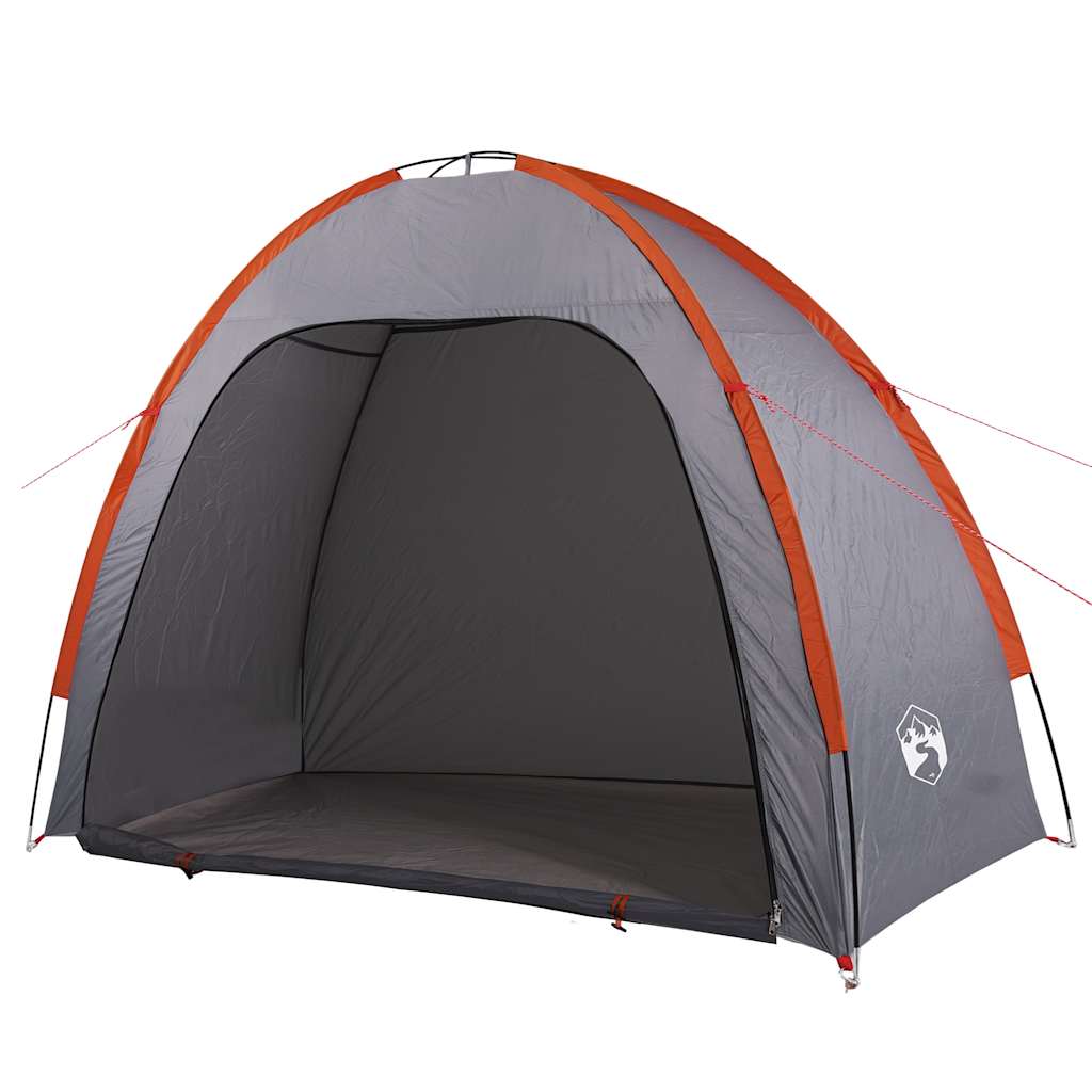 Zijaanzicht van de vidaXL waterdichte opbergtent in grijs en oranje.