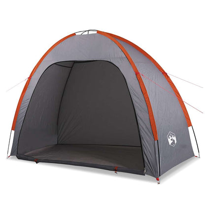 Detail van de vidaXL opbergtent in grijs met oranje accenten, zijaanzicht zonder opbergbenodigdheden.