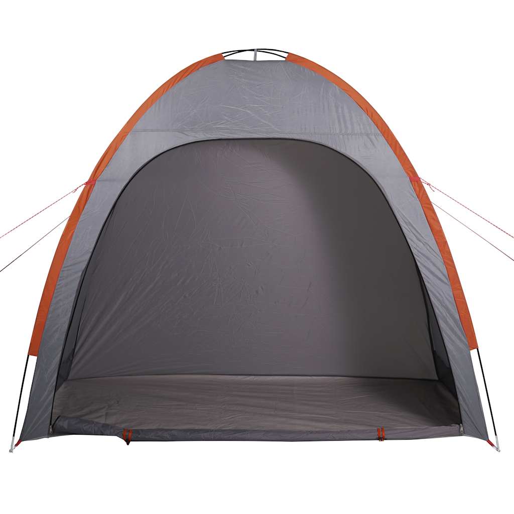 Detail van de vidaXL opbergtent in grijs en oranje, met open ingang en ruime binnenruimte.