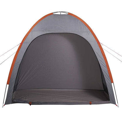 Detail van de vidaXL opbergtent in grijs en oranje, met open ingang en ruime binnenruimte.