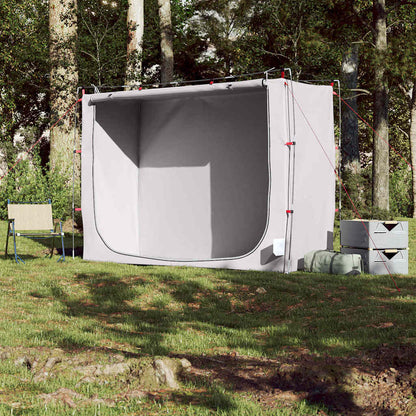 Zijaanzicht van de vidaXL waterdichte opbergtent in grijs, opgesteld in de natuur.