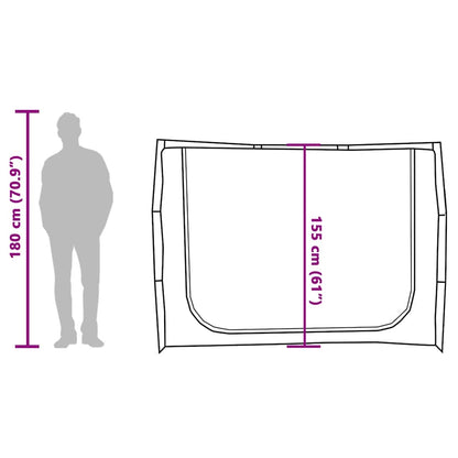 Detailafbeelding van de vidaXL opbergtent met afmetingen en zijaanzicht.