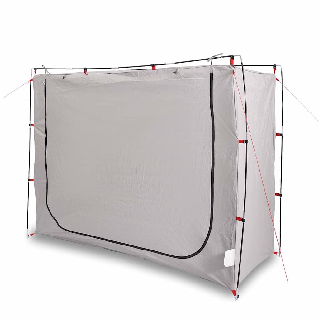 Zijaanzicht van de vidaXL waterdichte opbergtent in grijs met opzetstokken.