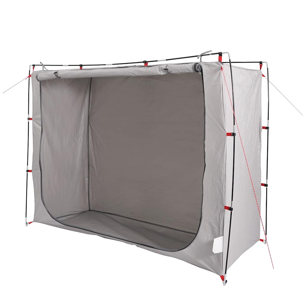 Zijaanzicht van de vidaXL waterdichte opbergtent in grijs, met open ingang.