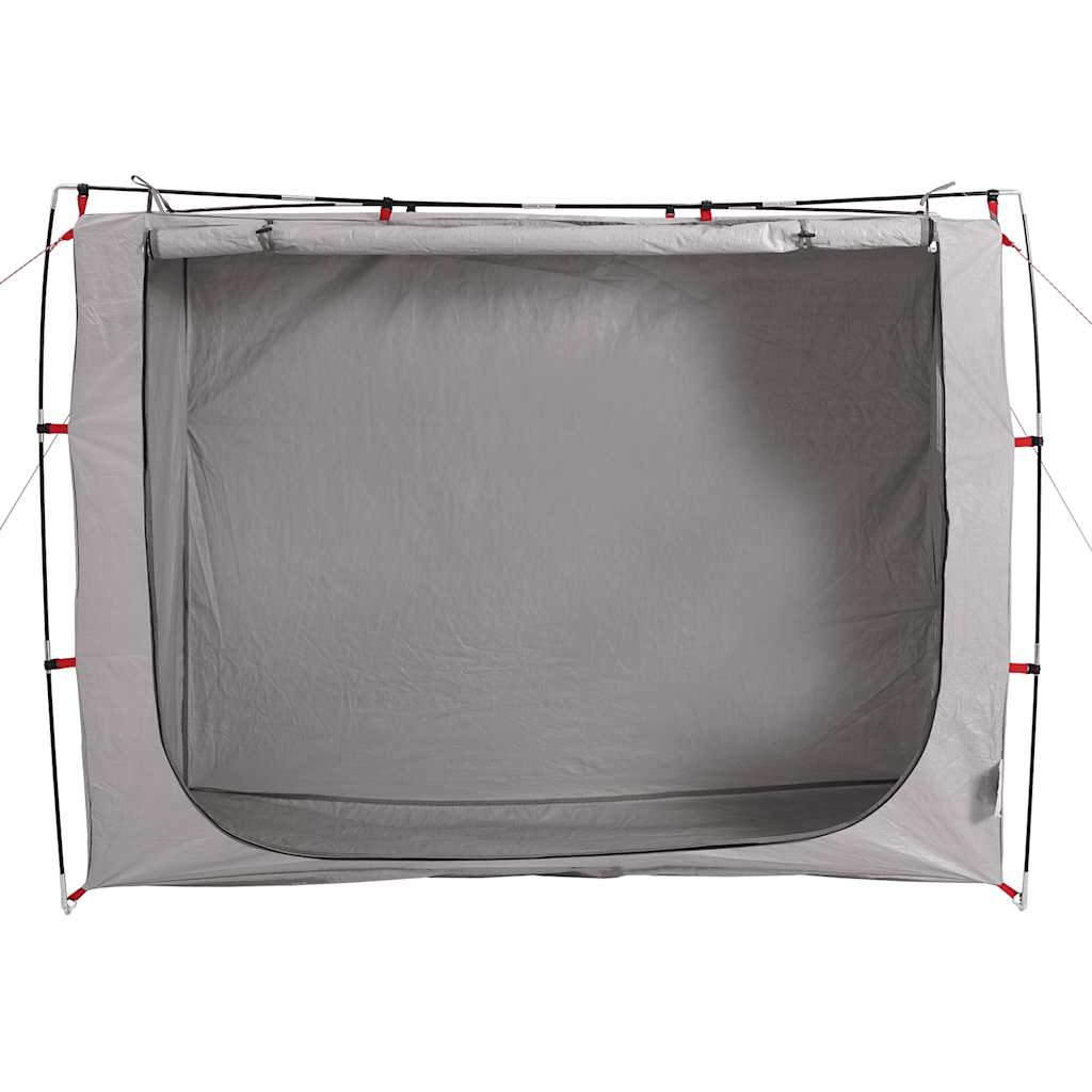 Zijaanzicht van de vidaXL waterdichte opbergtent in grijs met ruime opening.