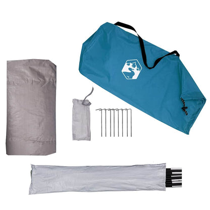 Detail van de vidaXL opbergtent met accessoires, waaronder stokken en haringen.