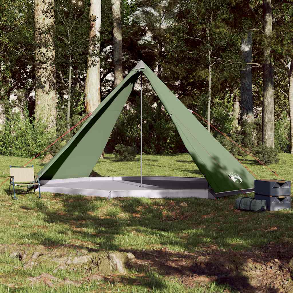 Detail van de vidaXL Tipitent in groen, met openstaande zijkanten en tentstok.