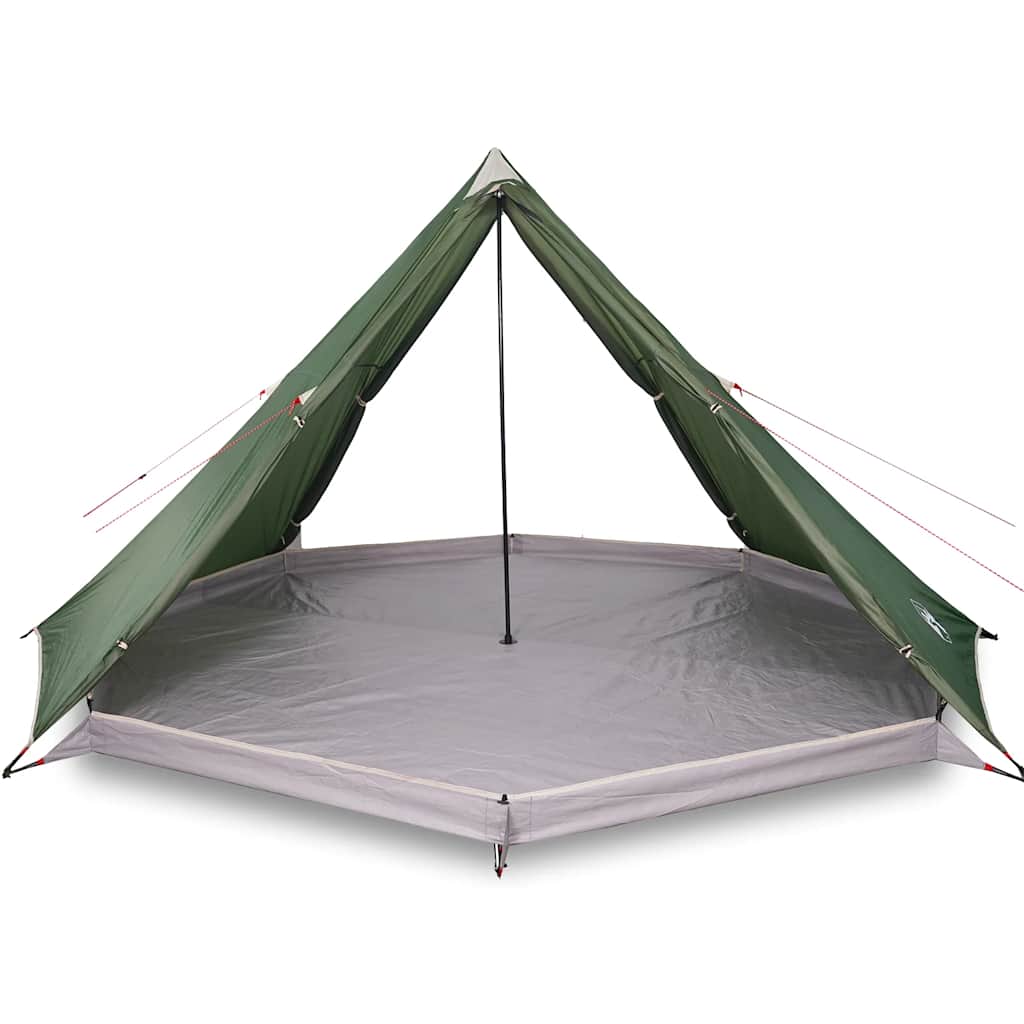 Detail van de vidaXL Tipitent in groen, met opengeklapte tent en zicht op de binnenruimte.