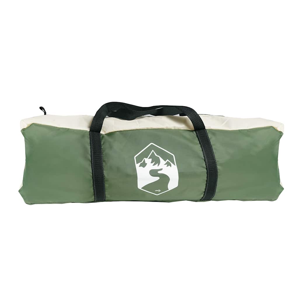 Detail van de groen-witte opbergtas van de vidaXL Tipitent, met handvat en logo.